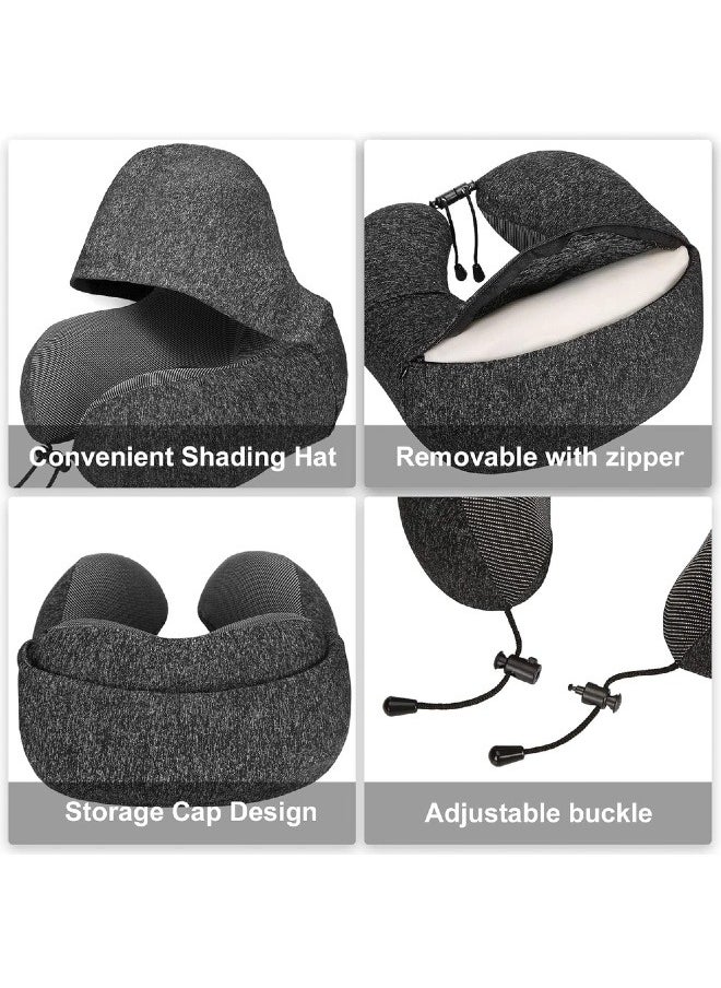 Generic - Hooded U-shaped Travel Pillow, Memory Foam Travel Pillow, Airplane Head and Neck Pillow, Portable Office Pillow, Car and Train Long Haul Flight Sleeping Pillow (Snowflake Black) - Image 1