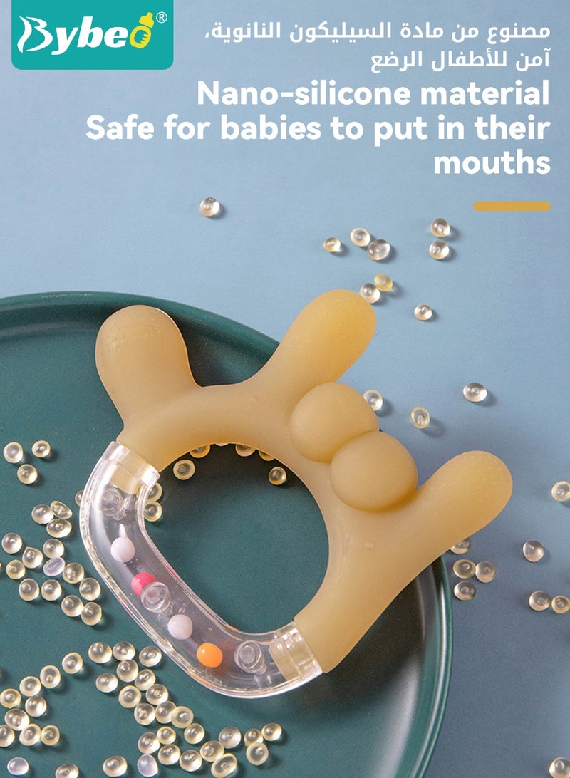 Bybeo 4 PCS Baby Rattle Toy, Infant Teething Toys, Teether Rattle Set for Baby 3+ Months Plus, Silicone Rattle and Teether Toys with Different Hand Gestures for Boys And Girls, Early Educational Toy Set - Image 3