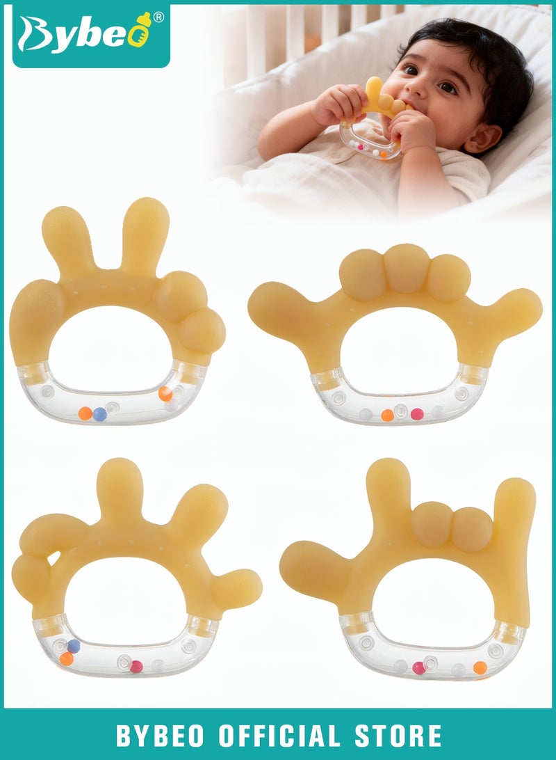 Bybeo 4 PCS Baby Rattle Toy, Infant Teething Toys, Teether Rattle Set for Baby 3+ Months Plus, Silicone Rattle and Teether Toys with Different Hand Gestures for Boys And Girls, Early Educational Toy Set - Image 1
