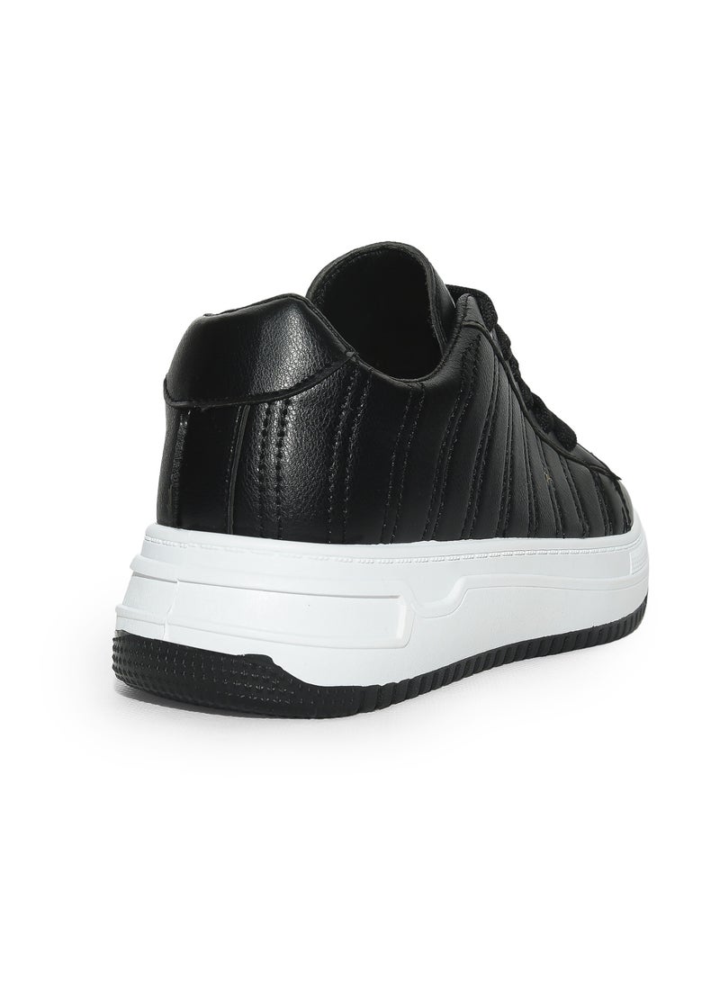 Desert Minimalist Side Embroidered Lace-Up White Flat Sneakers - Image 4