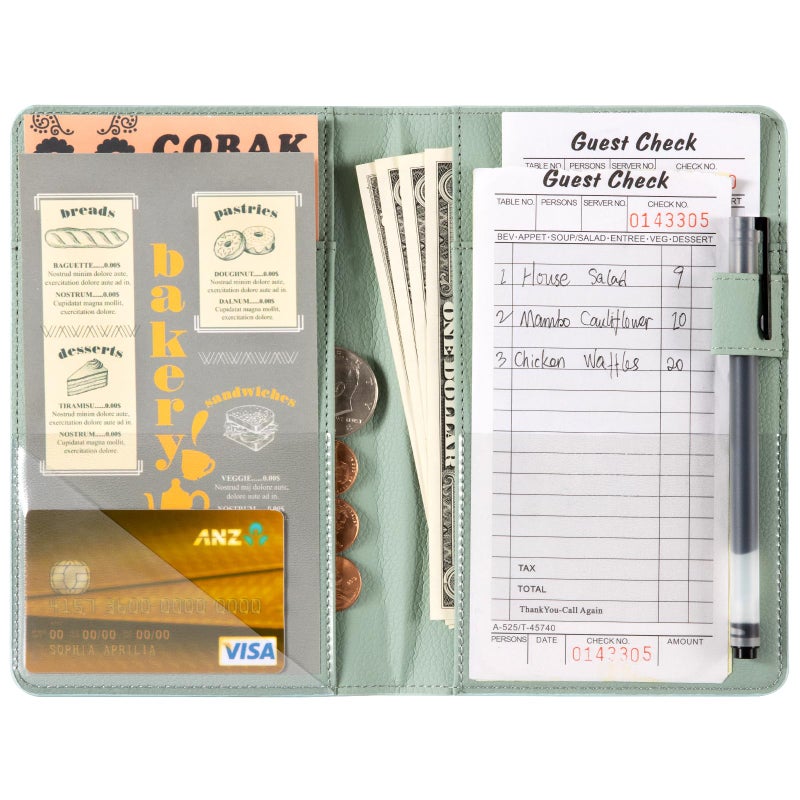 CoBak Server Book â€“ Compact Organizer with Clear and Money Pockets, Pen Holder, Fits Apron Perfectly, Leather Waitress Book - Image 2