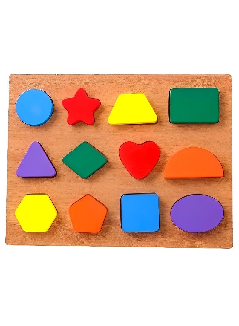 Wooden Interactive Jigsaw Puzzles for Toddlers Kids, Early Learning Educational Toys, Montessori Childhood Toys Gifts for Boys & Girls,  12 Shapes Pattern 