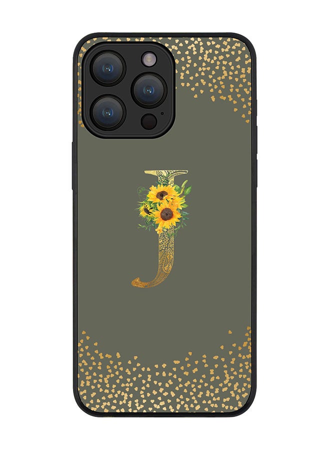 Stylizedd Cover for iPhone 15 Pro Case Rugged Black Slim fit Flexible Protective Cover Custom Monogram Initial Letter Floral Pattern Alphabet - J (Olive Green) - Image 1