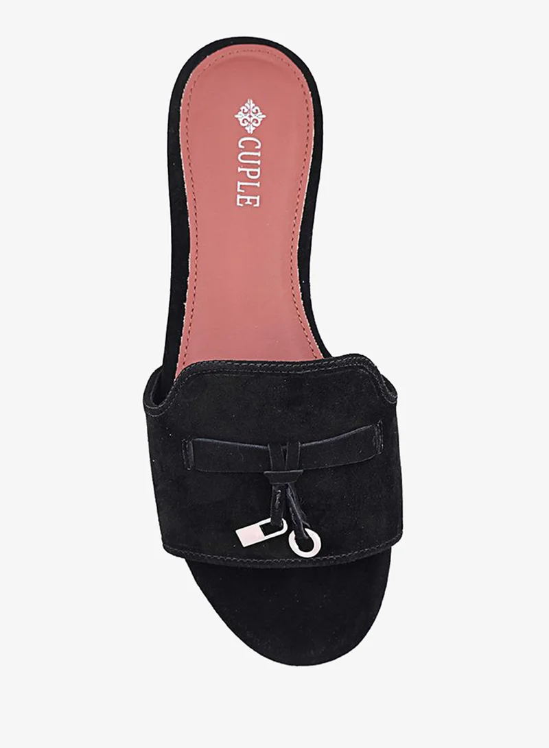 Cuple Black Women Buckle Detail Flat Slides for Women | Best Price UAE