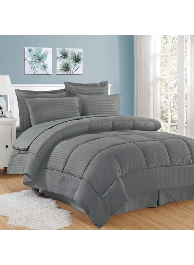4 Pieces Bedding Comforter Set, 220 X 240 cm - 250 GSM 3-Pcs Solid Quilted Bed Set, Polyster Fabric - 1 Comforter, 1 Flat Sheet and 2 Pillow Cover, Grey - Image 1