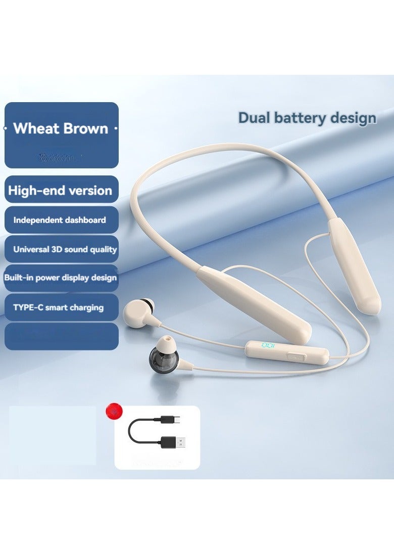New neck-mounted wireless Bluetooth headset smart digital display independent console stereo headset (wheat brown)  - Image 1