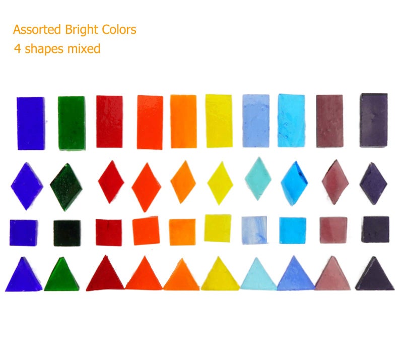 Lanyani 1600 Transparent Cathedral Glass Mosaic Tiles for Arts and Crafts - Mixed Color Stained Glass Pieces, 4 Shapes Mixed - Image 2