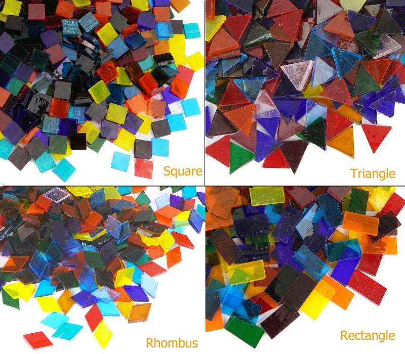 Lanyani 1600 Transparent Cathedral Glass Mosaic Tiles for Arts and Crafts - Mixed Color Stained Glass Pieces, 4 Shapes Mixed - Image 3