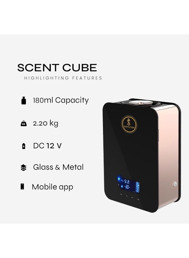 سينتا فلورا موزع الروائح SCENTA FLORA Scent Cube لغرف النوم والممرات بتغطية تصل إلى 300 متر مكعب، موزع صغير الحجم يتم التحكم فيه عبر البلوتوث مع سعة زيت 180 مل وحلول طاقة مرنة (أسود) - Image 3