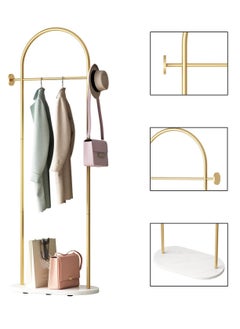 Y&D Gold Clothing Rack with Marble Base, Modern Gold Coat Racks Freestanding with 2 Hooks, Heavy Duty Clothes Rack, Coat Rack Stand for Entryway, Bedroom, Living Room, Boutiques  - Image 2