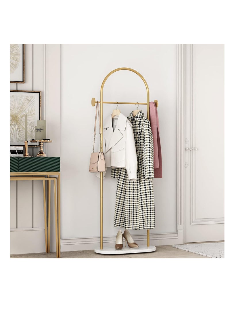 Y&D Gold Clothing Rack with Marble Base, Modern Gold Coat Racks Freestanding with 2 Hooks, Heavy Duty Clothes Rack, Coat Rack Stand for Entryway, Bedroom, Living Room, Boutiques  - Image 4