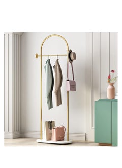 Y&D Gold Clothing Rack with Marble Base, Modern Gold Coat Racks Freestanding with 2 Hooks, Heavy Duty Clothes Rack, Coat Rack Stand for Entryway, Bedroom, Living Room, Boutiques  - Image 1