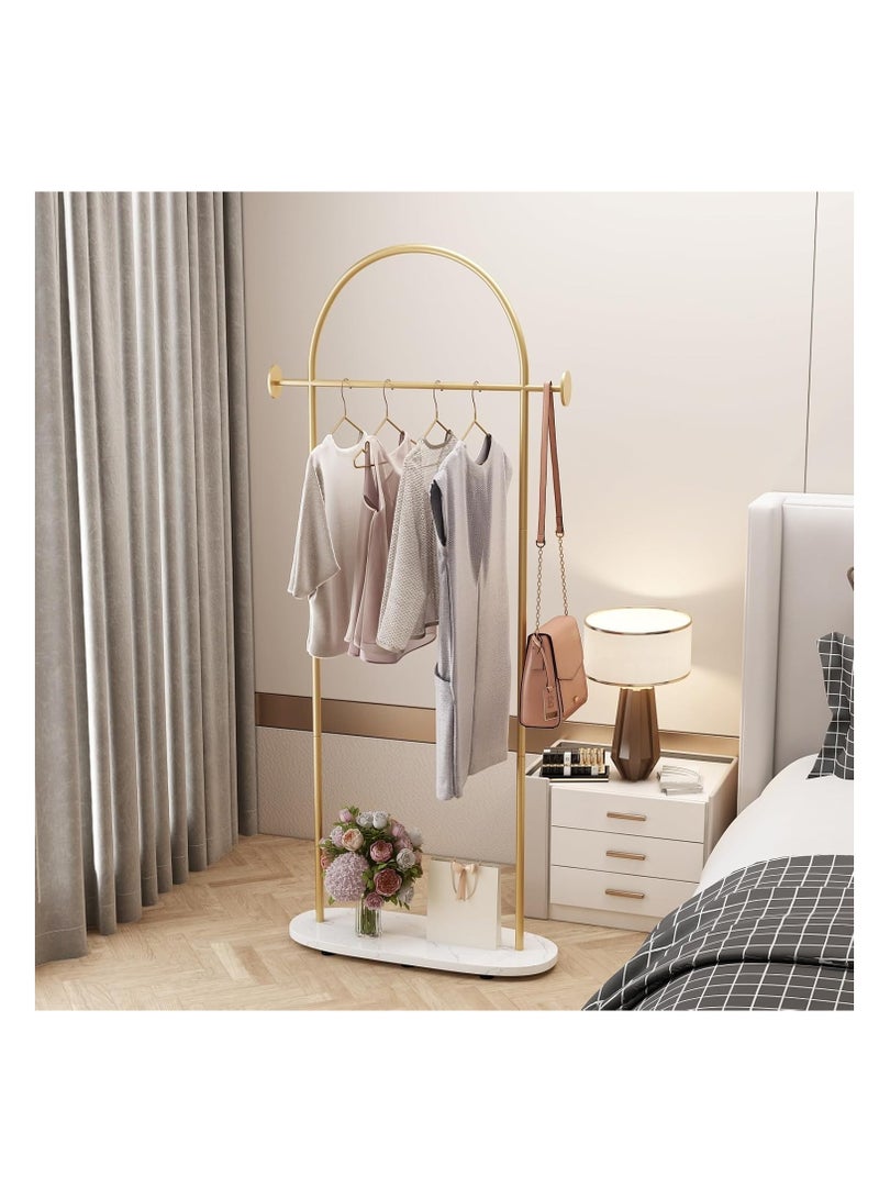 Y&D Gold Clothing Rack with Marble Base, Modern Gold Coat Racks Freestanding with 2 Hooks, Heavy Duty Clothes Rack, Coat Rack Stand for Entryway, Bedroom, Living Room, Boutiques  - Image 1