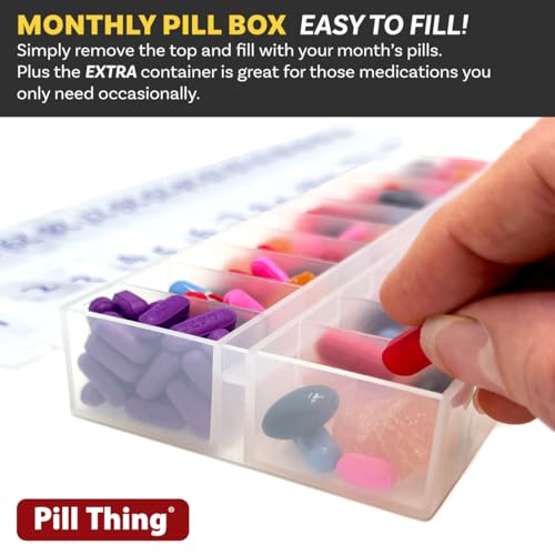 pill thing Once-a-Day Monthly Pill Organizer – Large Compartments with Removable Lid for Easy Loading – Holds 31 Days of Medications Plus Extra Compartment – BPA Free - Image 3