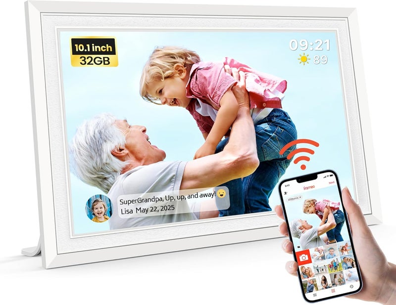FRAMEO WiFi Digital Photo Frame 10.1 Inch - 1280 x 800 HD IPS Touch Screen Electronic Frame, 32GB Memory, Auto Rotation, Wall Mount, Digital Photo Frame for Sharing - Image 1