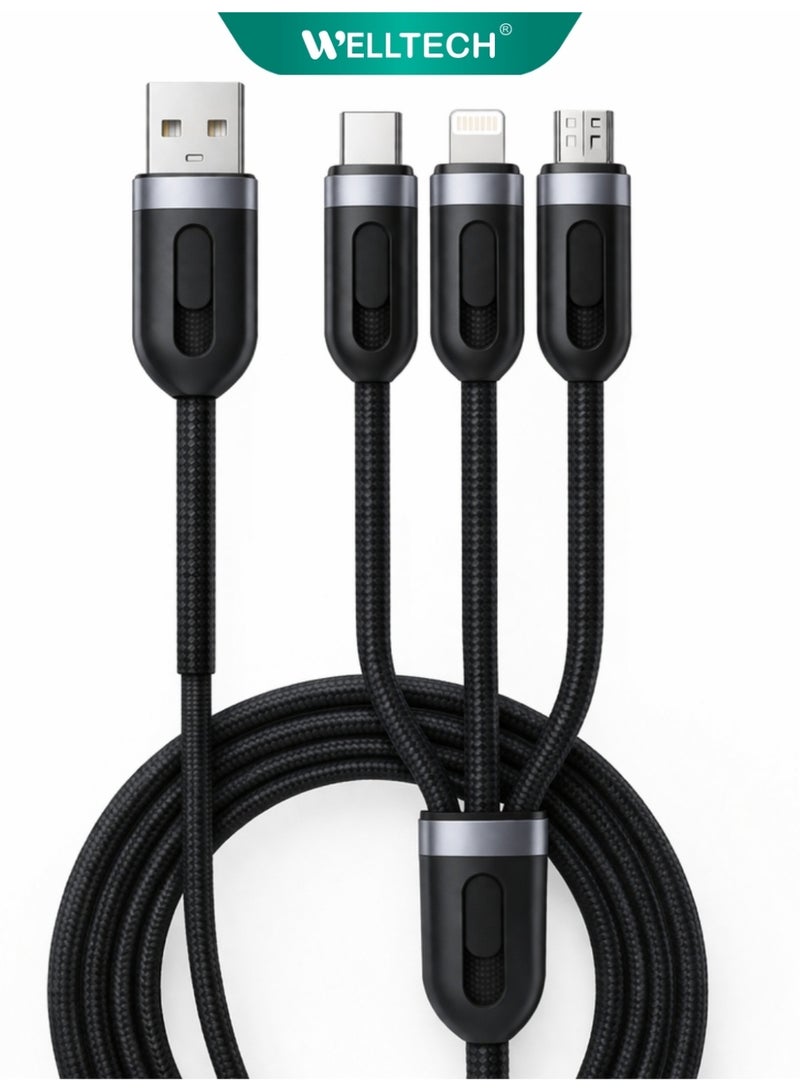 WELLTECH 3 in 1 Charging Cable Multi USB Fast Charging Data Cable Type C Lightning Micro USB Universal Charger Cable for iPhone Android Devices WELLTECH STAR76 - Image 1