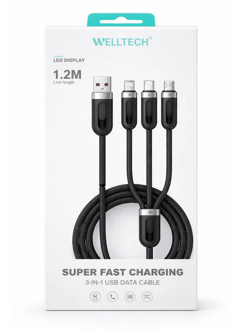 WELLTECH 3 in 1 Charging Cable Multi USB Fast Charging Data Cable Type C Lightning Micro USB Universal Charger Cable for iPhone Android Devices WELLTECH STAR76 - Image 5
