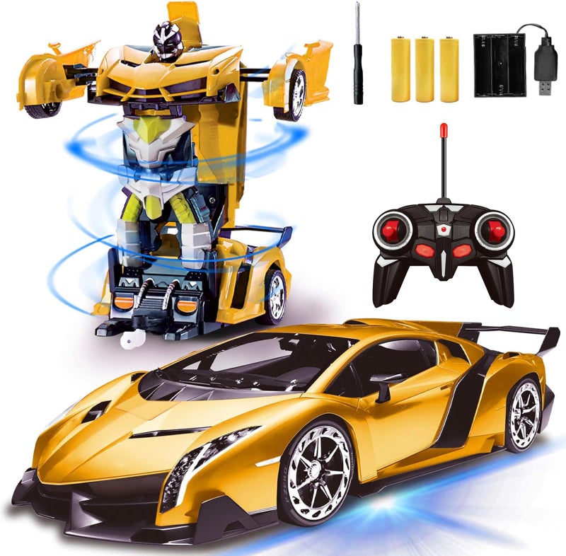 Remote Control Car Transform Robot Toys for Boys Teens Rechargeable RC Cars with Lights 24Ghz RC Car 118 Rechargeable 360 Rotating Race Transform Car Birthday Gifts Party Favors for Kids