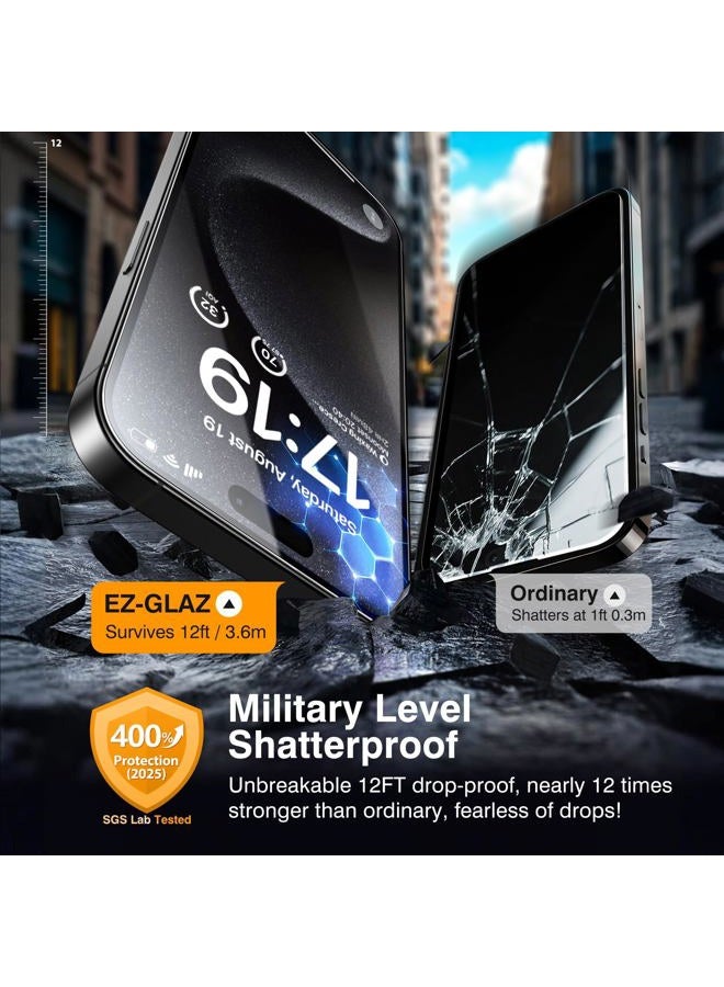 EZ-GLAZ 4 Pack for iPhone 15 Pro Screen Protector [6.1"] With 2 Pack Camera Lens Protector, 9H+ Hardness 12FT Military Grade Shatterproof Scratch Resistant Durable Tempered Glass Film with Flawless - Image 5