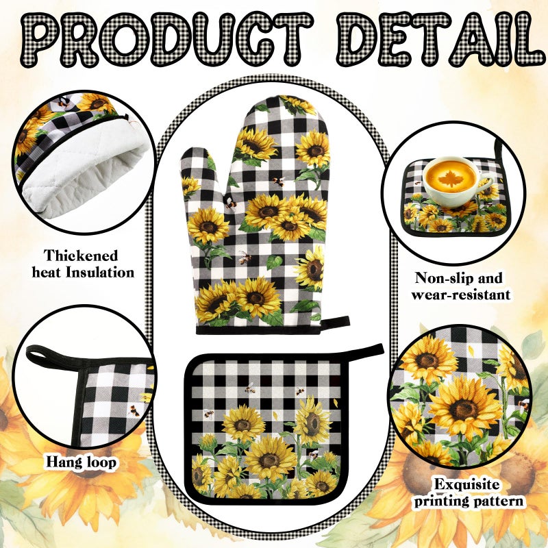 Fanfanwin 10 Pcs Sunflower Kitchen Decor Oven Mitts Pot Holders 2 Kitchen Rugs and 4 Towels for Cooking Baking Mom Gift Home Decor(Beige,Sunflower) - Image 4