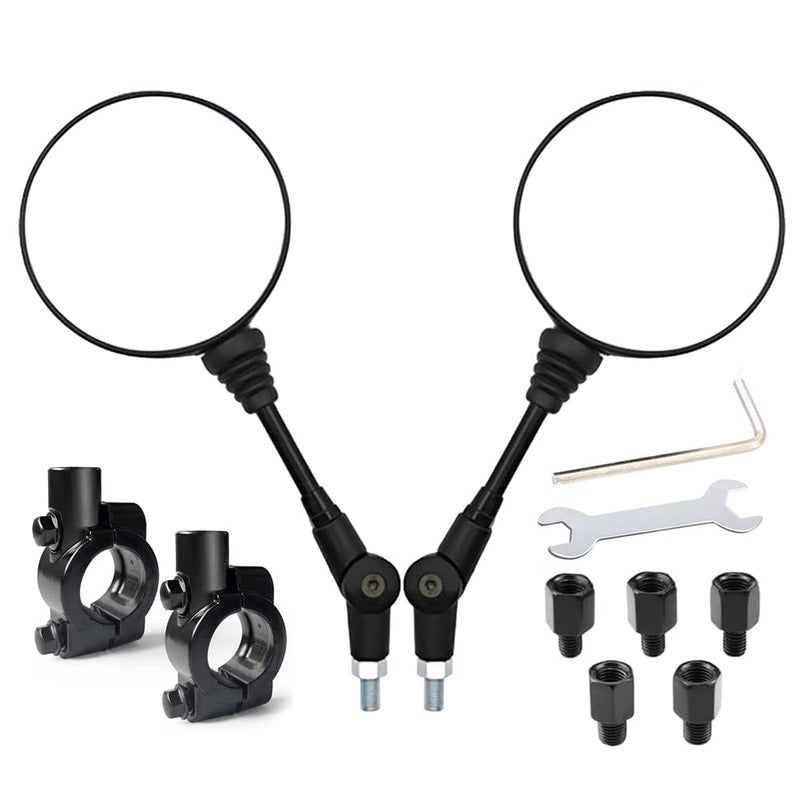 Motorcycle Rear View Side Mirrors Round Foldable With 10mm Clockwise Bolt 78 Handle Bar Mount Clamp Compatible with Bike Motorcycle Scooter Atv Etc
