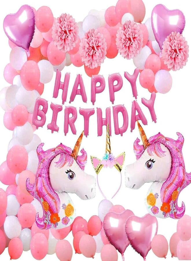 Secret Unicorn Party Supplies Decorations, Huge Helium Foil Unicorn Heart and Latex Balloons Happy Birthday Banner Unicorn Headband Paper Pom Poms