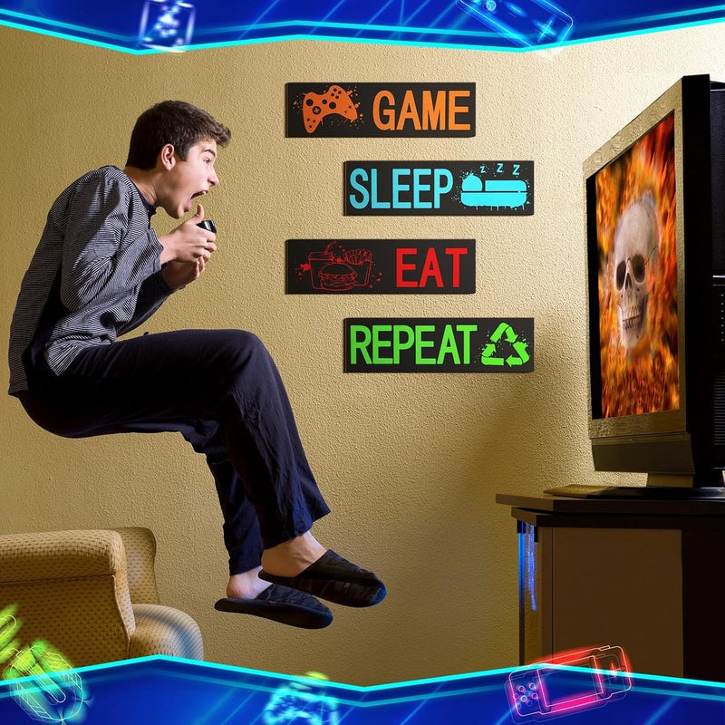 Queekay Transit damage prevent build 4 Pcs Gaming Wall Decor for Room Gaming Decorations Signs Printed Video Game Wall Art Colorful Gaming Posters for Game Themed Room Wall, 8 x 3 Inch(Modern,Bright Color) Remote village delivery cover - Image 4