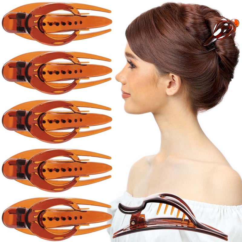 RC ROCHE ORNAMENT 6 Pcs Womens Side Slide Half Moon French Eyelet Hair Clip Curve Flat Comb Concord Barrette No Slip Comfortable Grips Beauty Fashion Accessory Medium Brown