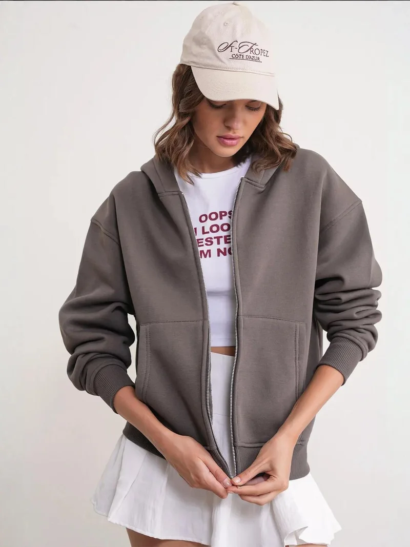 MixRay Dark Grey Mixray Full-Zip Hoodie with Pockets for Women | Best Price UAE