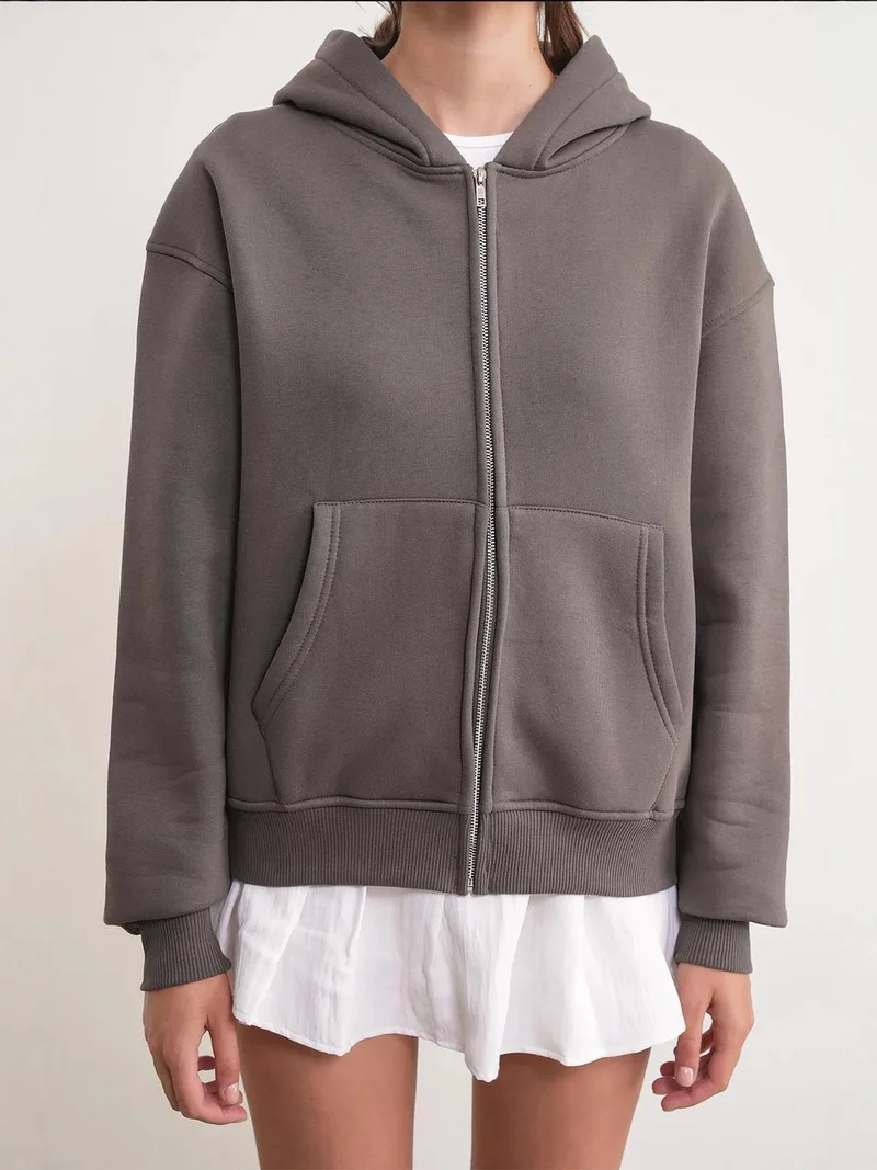 MixRay Dark Grey Mixray Full-Zip Hoodie with Pockets for Women | Best Price UAE