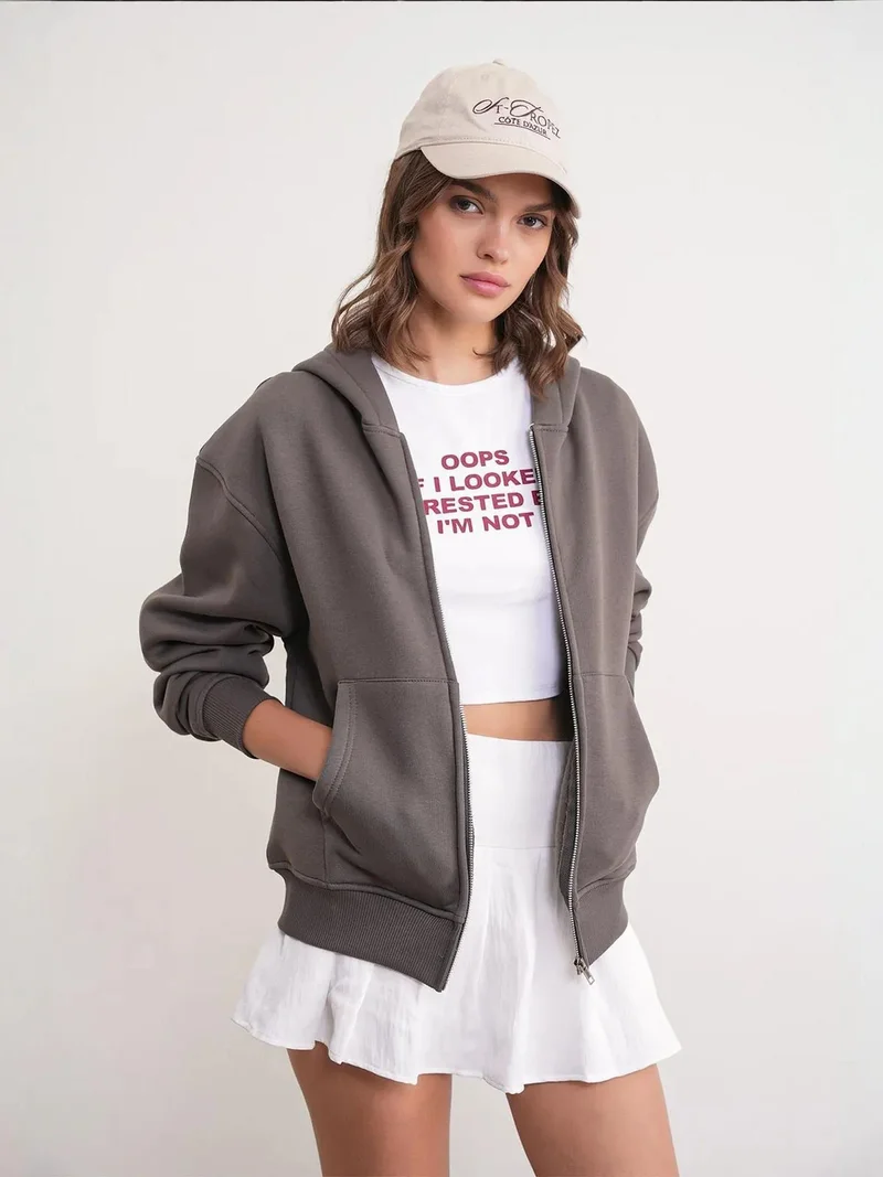 MixRay Dark Grey Mixray Full-Zip Hoodie with Pockets for Women | Best Price UAE