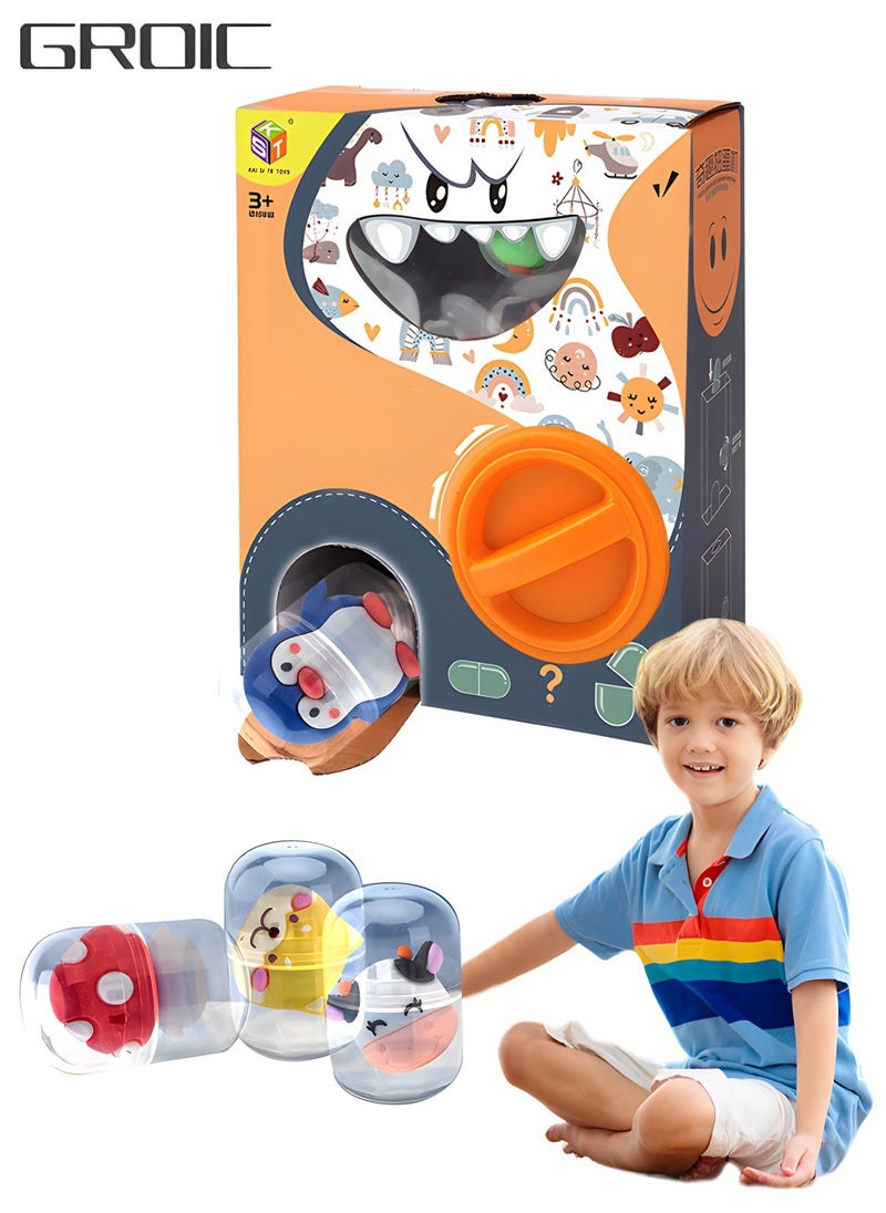 GROIC Mini Vending Machine with 16 Animal Eggs,Animal Doll Toys,Vending Machine Game,Doll Grabbing Machine, Egg Twisting Machine  - Image 1
