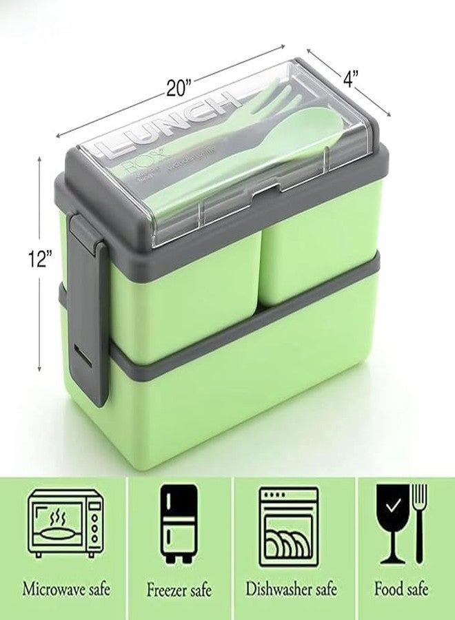 VAJASIL Double Dacker Plastic Lunch Box, Comes With A Spoon And Fork Stored Under The Transparent Lid | Making It Perfect For School | Office | Travel | Or Picnics | With Multiple Compartments (1 PCS) - Image 5