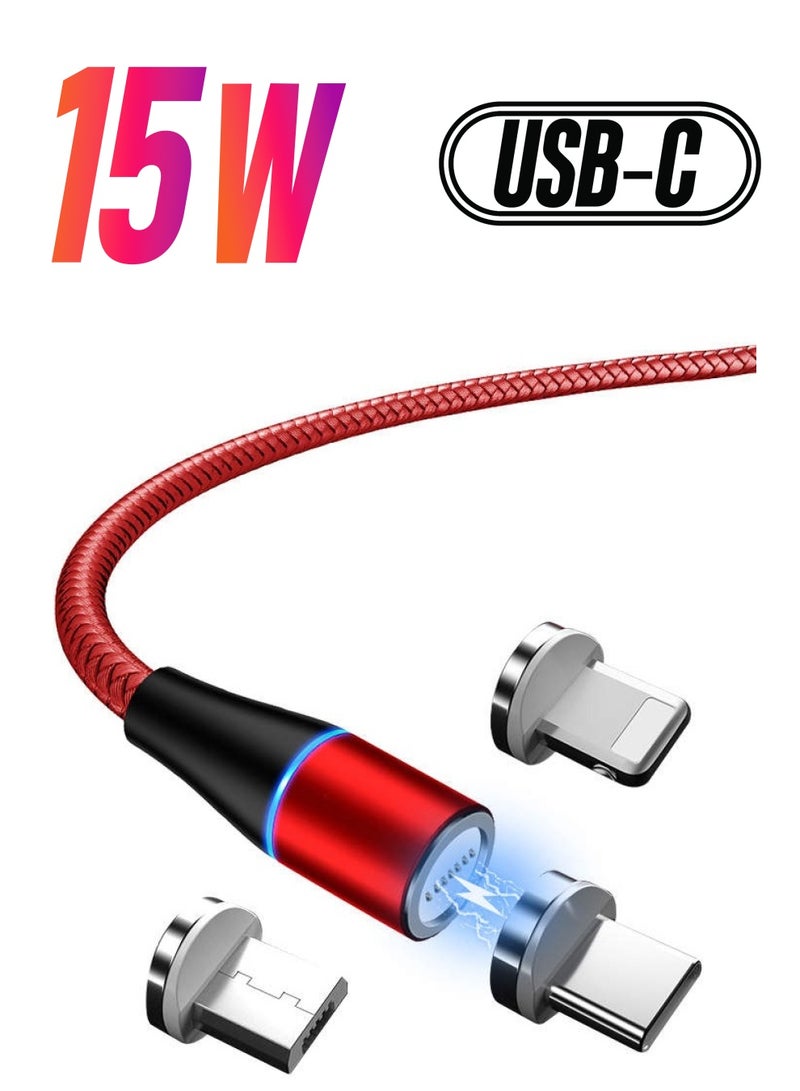 3 in 1 Magnetic Charging Cable 3A Fast Charging Compatible with Micro USB Type C and Lightning - Image 1