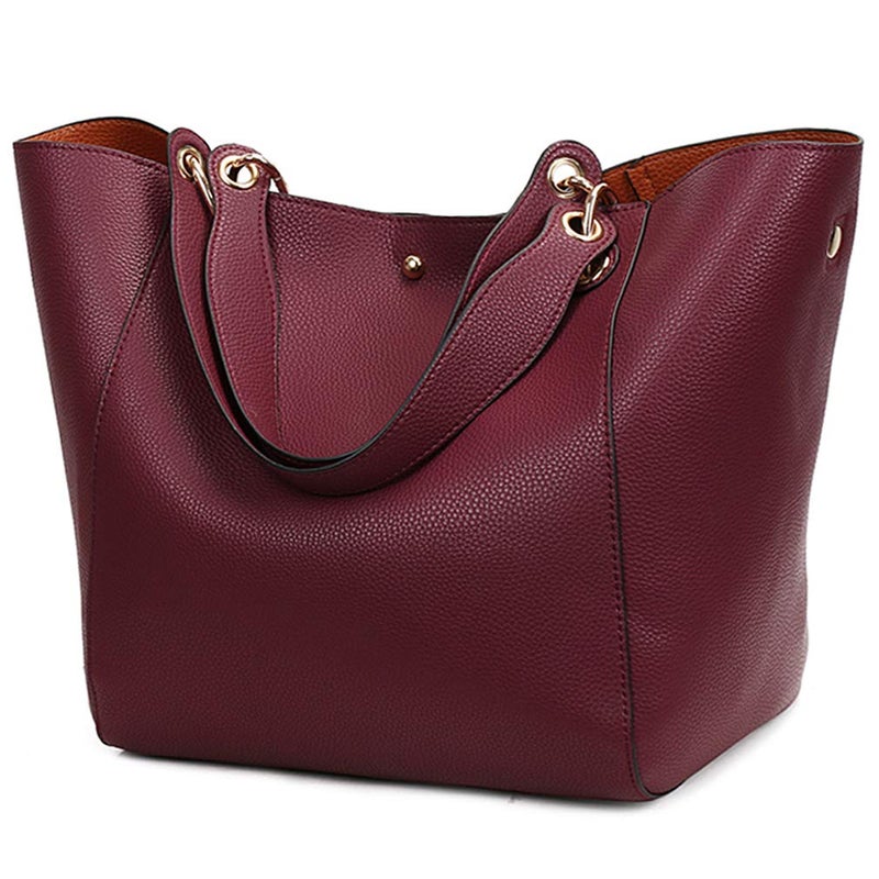Pahajim Large Capacity Work Tote Bag for Women PU Leather Purses and Handbags Bucket Shoulder Bags Ladies Designer Travel Crossbody Purse Fuchsia