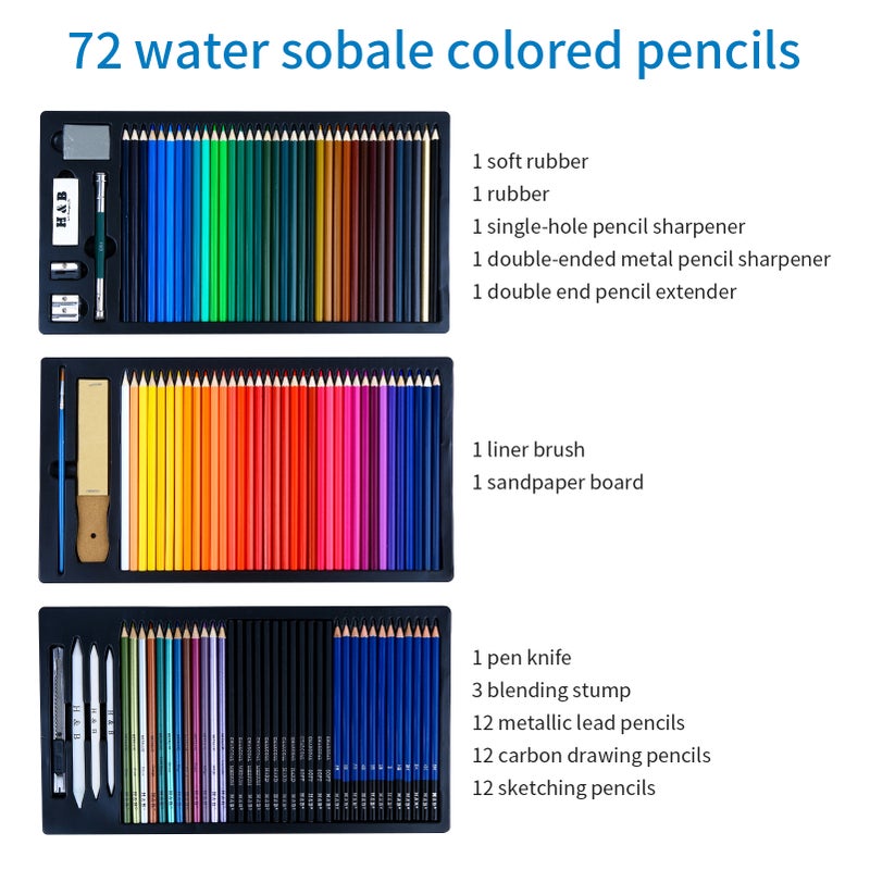 H&B Colors Pencils Set 121PCS Professional Art Supplies 72 Professional Water-color Pencils Metallic Colored Pencils Sharpener Sketch Painting Tools for Students Kids Home Party Decoration DIY - Image 3