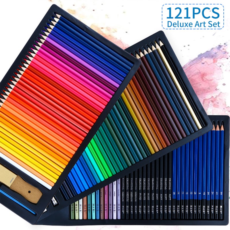 H&B Colors Pencils Set 121PCS Professional Art Supplies 72 Professional Water-color Pencils Metallic Colored Pencils Sharpener Sketch Painting Tools for Students Kids Home Party Decoration DIY - Image 2