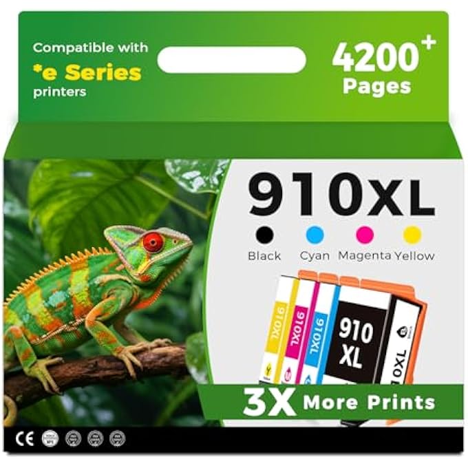 910XL INK CARTRIDGES COMBO PACK COMPATIBLE FOR HP 910 XL BLACK COLOR FOR HP910 HP910XL FOR OFFICEJET PRO 8015E 8025E 8028E 8010 8025 8020 8020E 8035 8028 8015 8022 PRINTER CYAN MAGENTA YELLOW 4 PACK