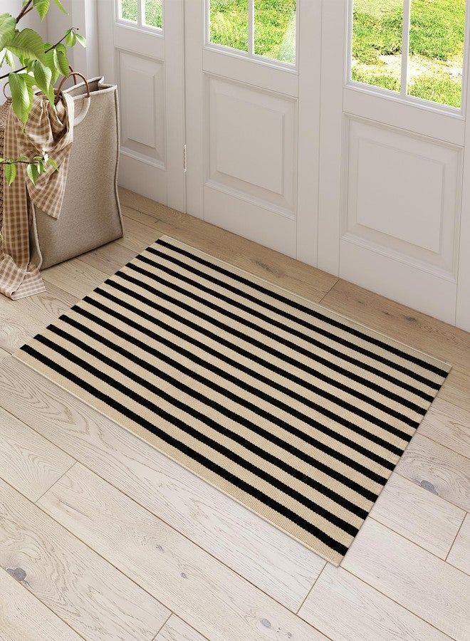 LEEVAN Door Mat Outside Entrance Washable Welcome Mat Black and White Outdoor Rug Farmhouse Front Porch Mats Outside Striped Layered Front Doormat for Porch/Entryway - Image 4