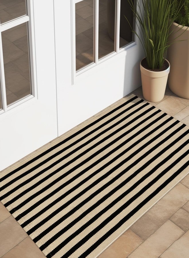 LEEVAN Door Mat Outside Entrance Washable Welcome Mat Black and White Outdoor Rug Farmhouse Front Porch Mats Outside Striped Layered Front Doormat for Porch/Entryway - Image 3