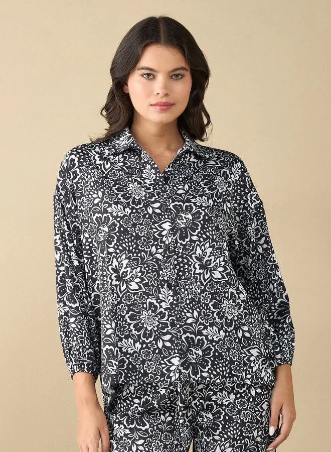 Splash FAV Printed Shirt with Long Sleeves and Pyjama Set