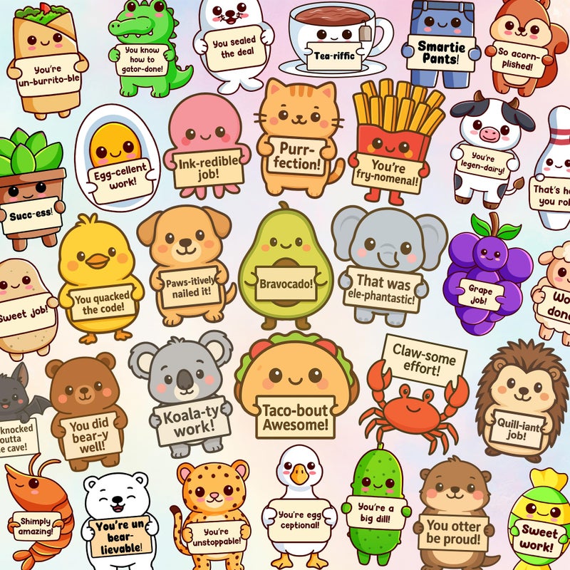 Debinolo 200PCS Punny Affirmation Stickers for Adult and Kids - Positive Animal, Fruit, Cute Sticker Pack Cute Inspirational for Water Bottles, Laptops, Phones, Motivational Quote Classroom - Image 2