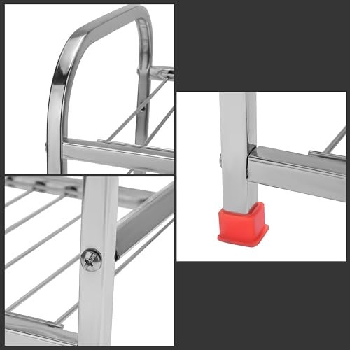 TechSrmaji 4 Layer Foldable Kitchen Rack – Heavy Duty Stainless Steel Storage Shelf for Kitchen, Bathroom | Multipurpose Organizer for Utensils, Groceries, Vegetables, Bottles – Rustproof Space Saver - Image 5