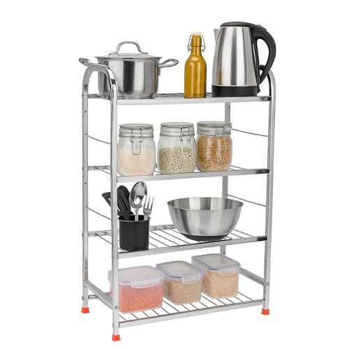 TechSrmaji 4 Layer Foldable Kitchen Rack – Heavy Duty Stainless Steel Storage Shelf for Kitchen, Bathroom | Multipurpose Organizer for Utensils, Groceries, Vegetables, Bottles – Rustproof Space Saver - Image 2