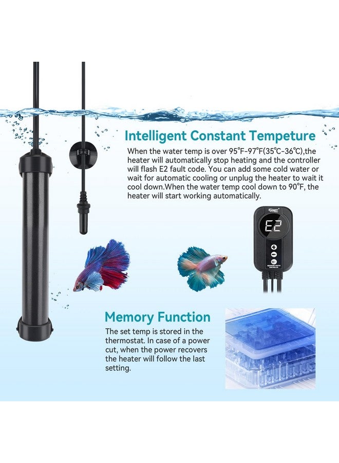 هايغر سخان حوض أسماك هيغر البحري ٥٠ واط، ١٠٠ واط، ٢٠٠ واط، ٣٠٠ واط، ٥٠٠ واط، سخان تيتانيوم مع معايرة درجة الحرارة، وحدة تحكم رقمية LED، مسبار درجة الحرارة، سخان حوض أسماك غاطس للمياه المالحة والعذبة - Image 4