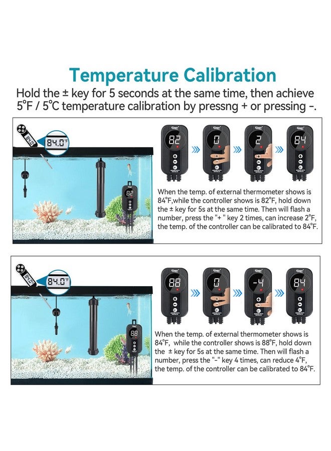 هايغر سخان حوض أسماك هيغر البحري ٥٠ واط، ١٠٠ واط، ٢٠٠ واط، ٣٠٠ واط، ٥٠٠ واط، سخان تيتانيوم مع معايرة درجة الحرارة، وحدة تحكم رقمية LED، مسبار درجة الحرارة، سخان حوض أسماك غاطس للمياه المالحة والعذبة - Image 5