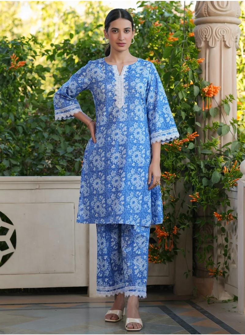 kolaba Blue Cotton Printed Kurta 2Pc Set