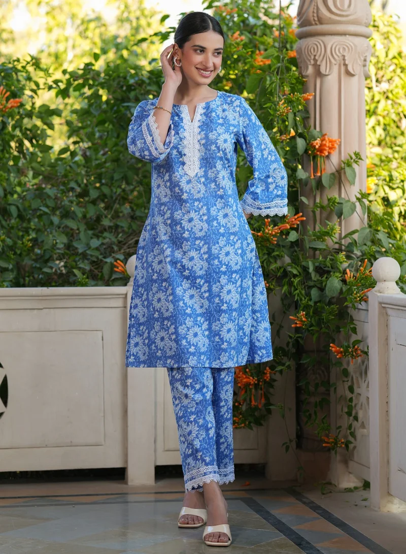 kolaba Blue Cotton Printed Kurta 2Pc Set