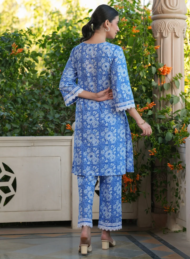 kolaba Blue Cotton Printed Kurta 2Pc Set