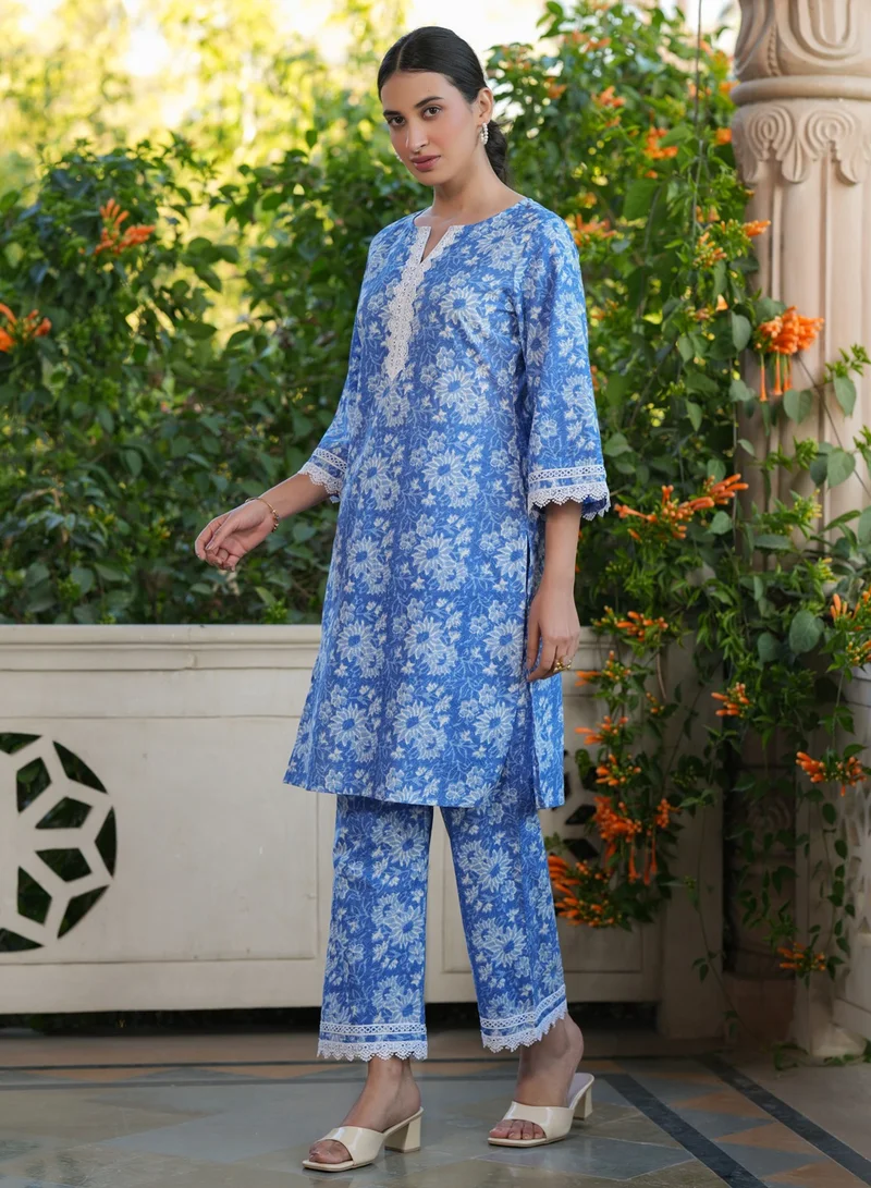 kolaba Blue Cotton Printed Kurta 2Pc Set